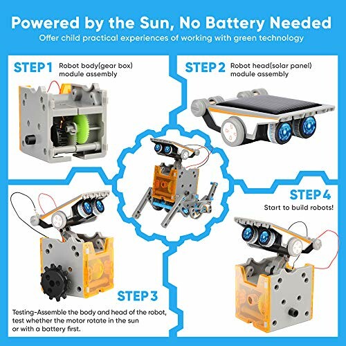 Solar-powered robot kit assembly steps.